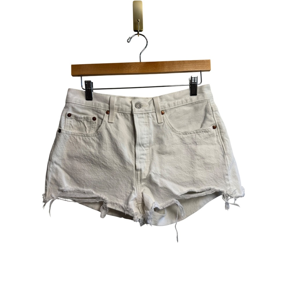 Levis Premium 501 Original High Rise Cut Off Denim Shorts White 28 56327-0194
